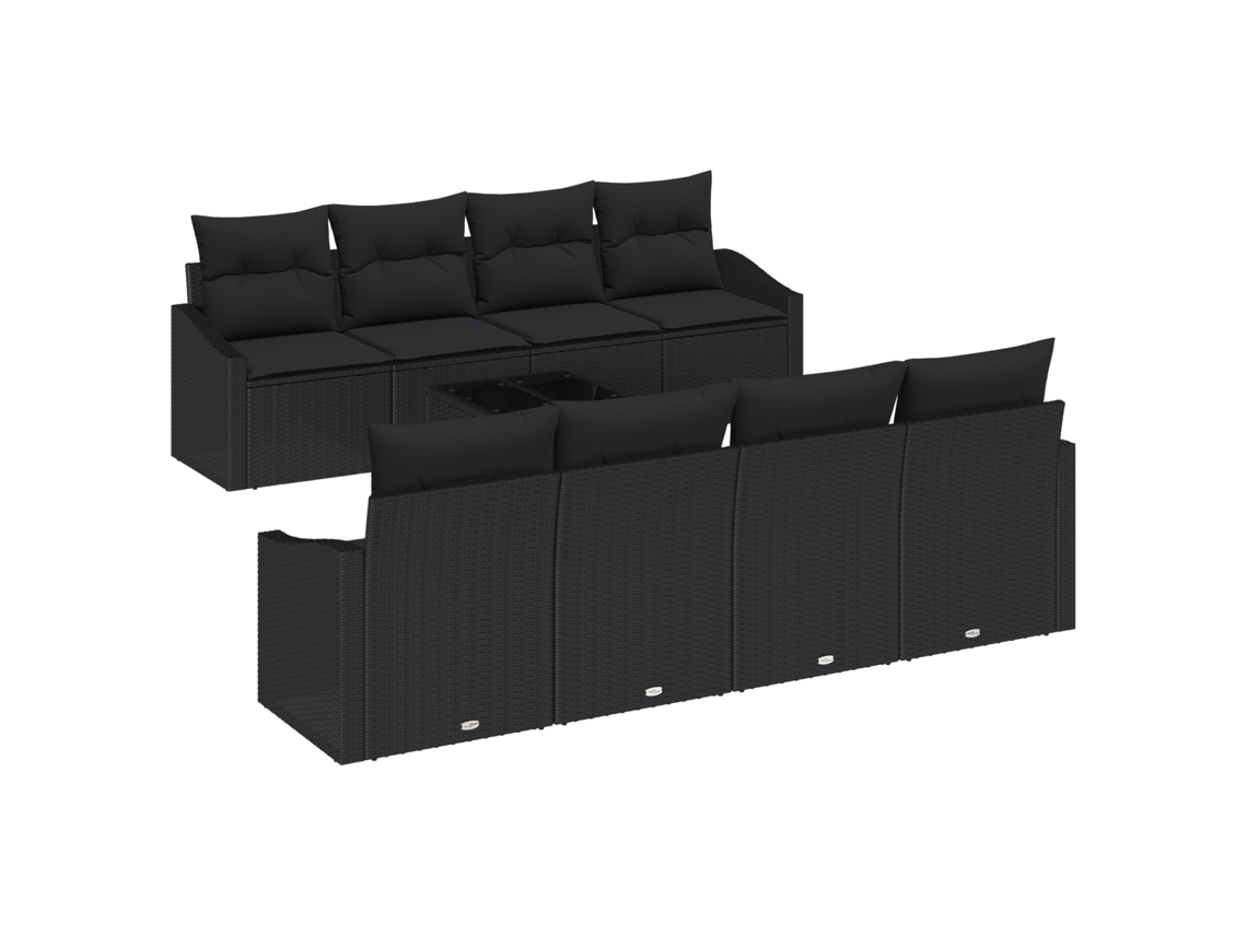Conjunto 9 Conjunto De Sofá De Jardim Vidaxl Preto Vime Pe (55 X 55 X 37 Cm)