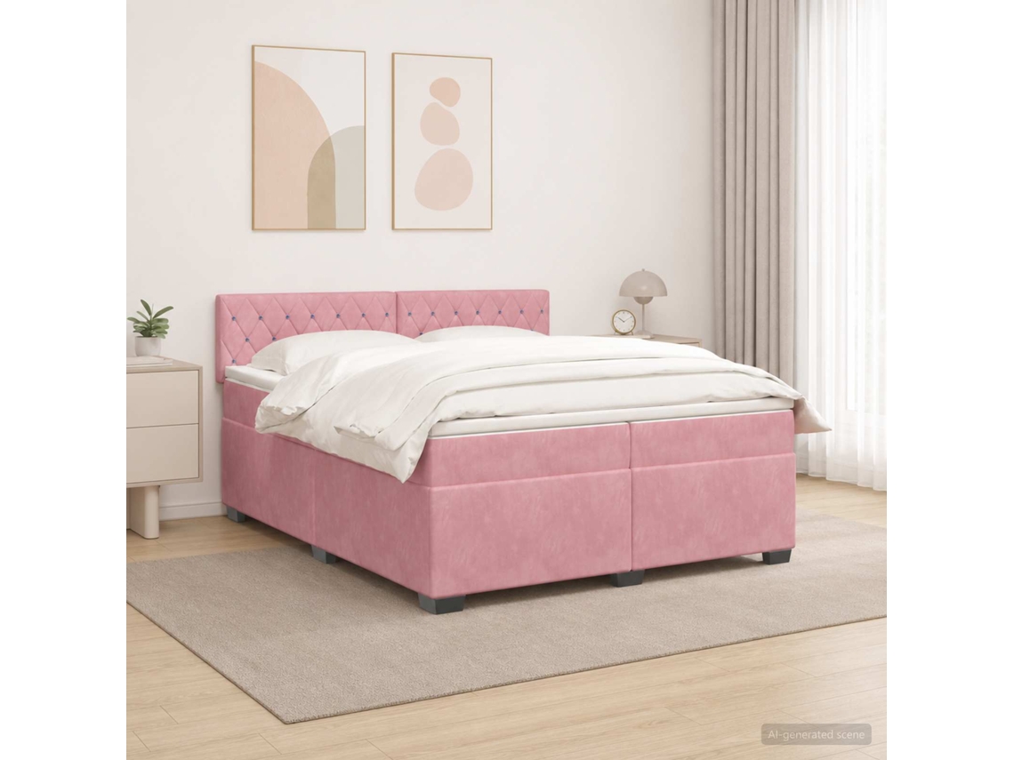 Vidaxl Cama Box Spring Com Colchão E Led Rosa 200 X 200 Cm Veludo