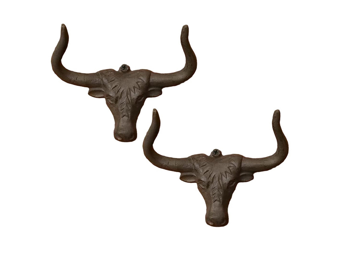 Ganchos de ferro com cabeça de boi em iron, pack de 2, dourados, para pendurar com estilo LAXISCREED