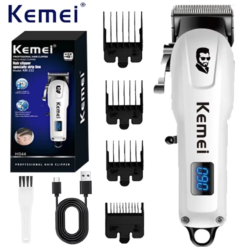 (branco) Conjunto Profissional De Aparador Com Tela Lcd, Barba Elétrica, Cortador Masculino Para Rapar, Aperfeiçoamento Masculino