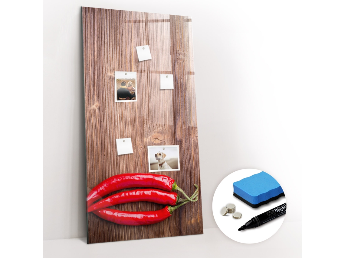 Quadro Magnético Decorativo Pimentos Na Tábua Para A Cozinha Espelharte (60x120 Cm)