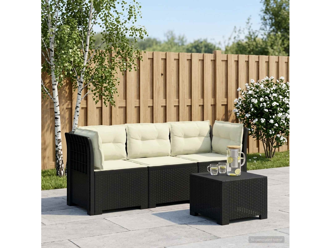 Vidaxl Sofá De Jardim 3 Lugares Com Almofadas Visual Rattan Pp