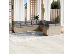 Vidaxl 10 Pcs Conjunto De Sofás P/ Jardim Com Almofadões Vime Pe Bege