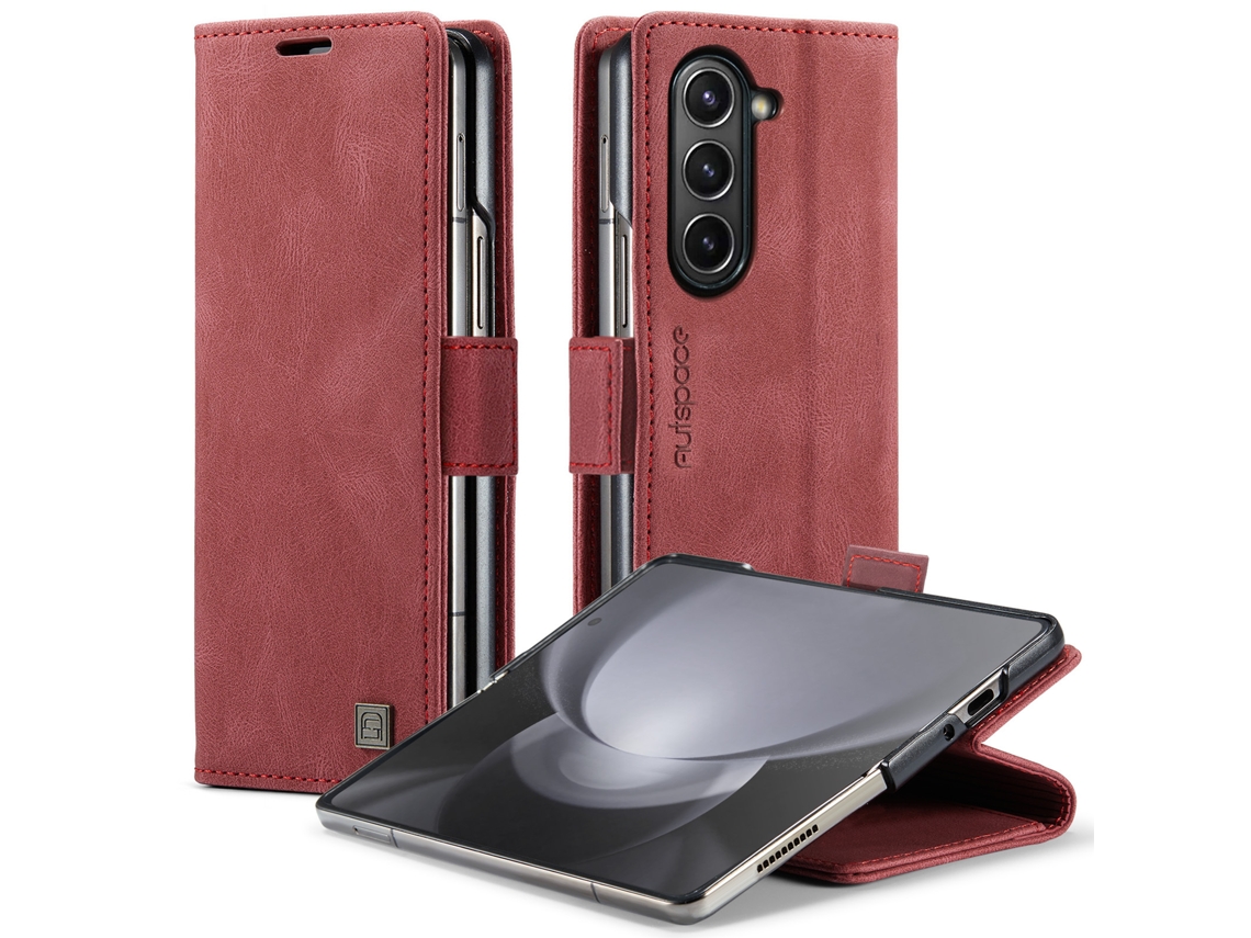 Capa De Couro Para Celular Dobrável Estilo Flip-top, Resistente A Quedas, Com Design Inovador.vermelho - Samsung Z Fold 4 (fivela Lateral De Metal)
