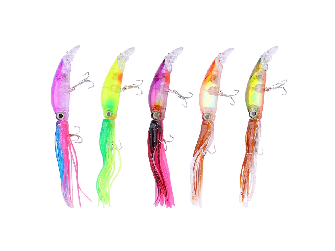 Octopus Lure (lifelike Bait, Durable Steel Hook) 18.5cm/17g, 5 Pieces Per Set