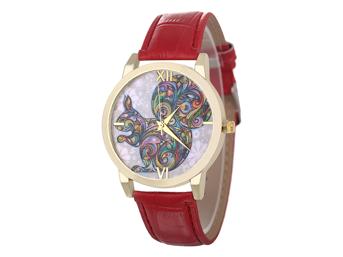 Relógio de pulso casual feminino para estudantes, moderno e vermelho vivo com mecanismo de quartzo.