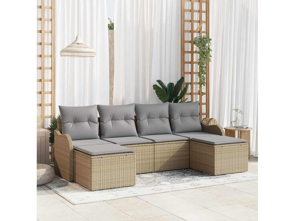 Vidaxl Conjunto de Sofá de Jardim 6 Pcs Bege Rattan Sintético
