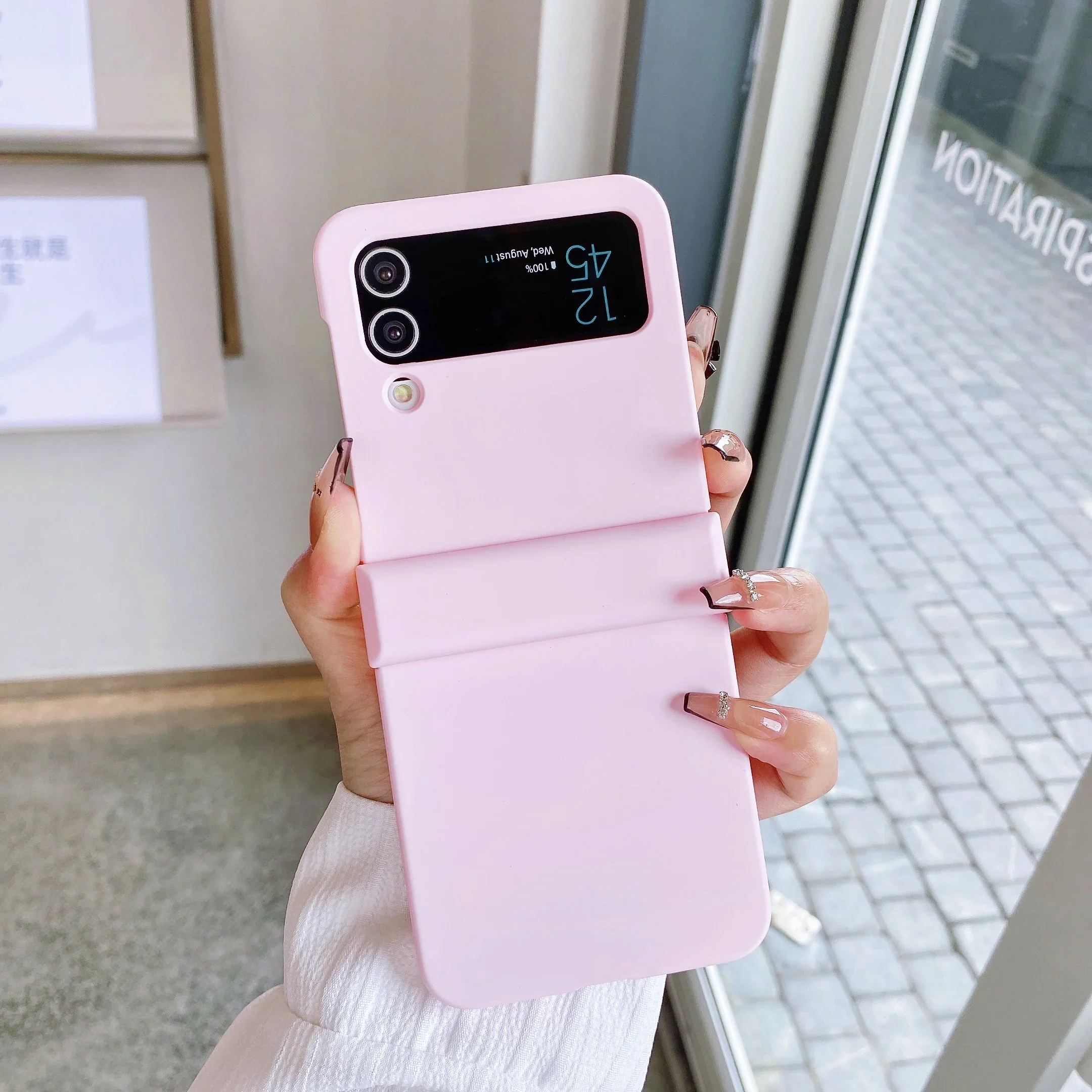 (rosa Claro, Galaxy Z Flip7) Capa Dobrável Rígida Ultrafina Para Celular, Resistente A Impactos, Confortável Ao Toque E Altamente Protetora.