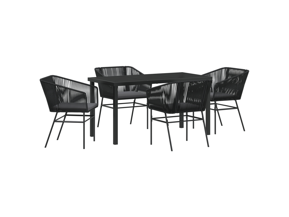Conjunto 5 De Jantar De Jardim Com Vidaxl E Almofadas Em Rattan Poliéster Preto