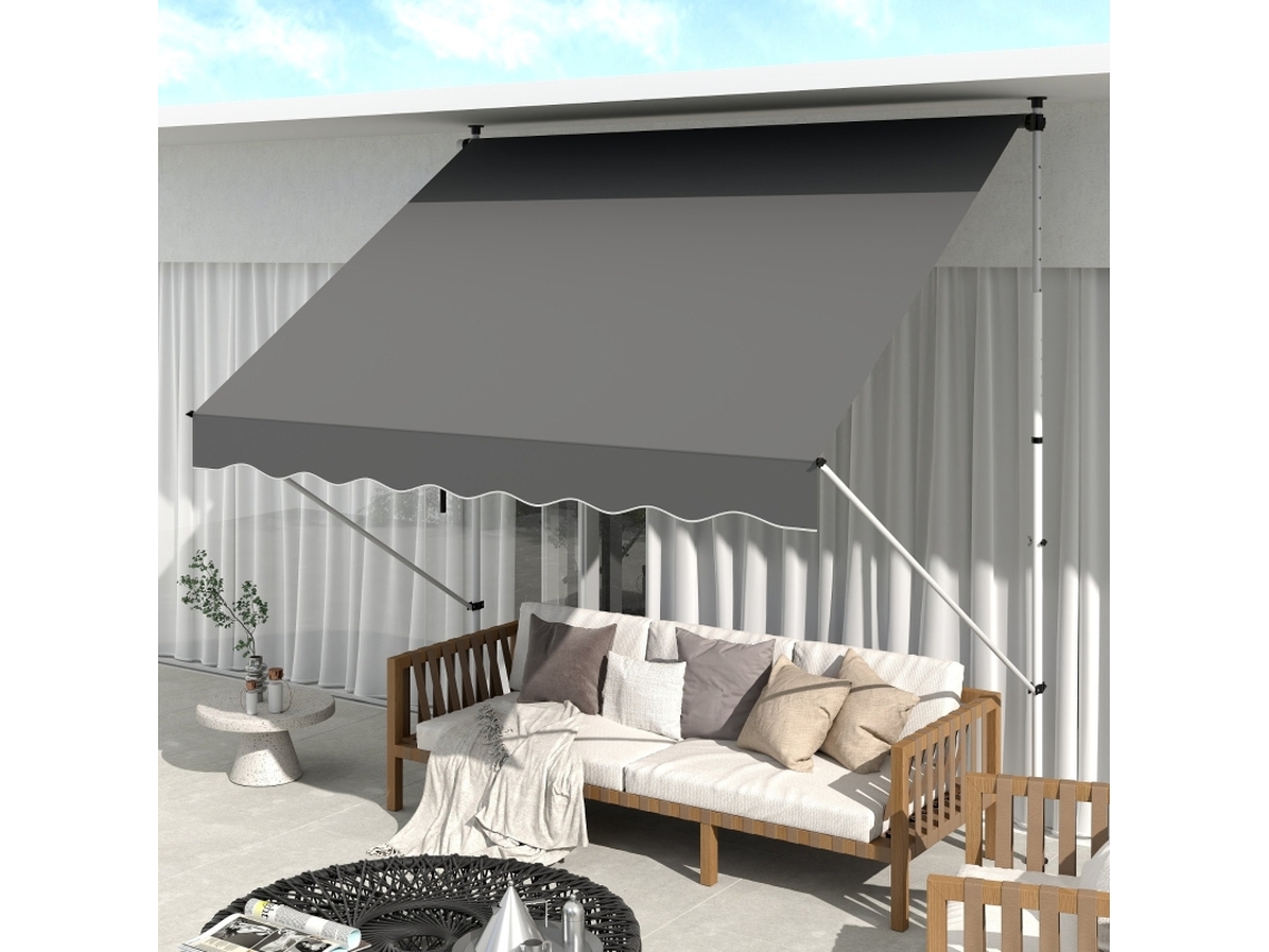 Toldo Autônomo 300x150cm Em Alumínio Cinza Com Manivela, Resistente Ao Vento Para Exterior