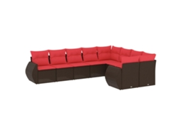 Conjunto de Sofá de Jardim com 9 Peças e Almofadas em Rattan Sintético Marrom MAISON EXCLUSIVE