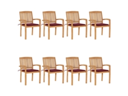 Vidaxl Cadeiras De Jardim Empiháveis C/ Almofadões 8 Pcs Teca Maciça