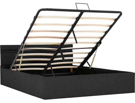Cama hidráulica c/ arrumação LED 120x200cm tecido cinza-escuro