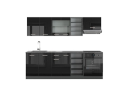 Cozinha R-Line, 240 cm, PT Antracite, Preto brilhante/Antracite, Vicco
