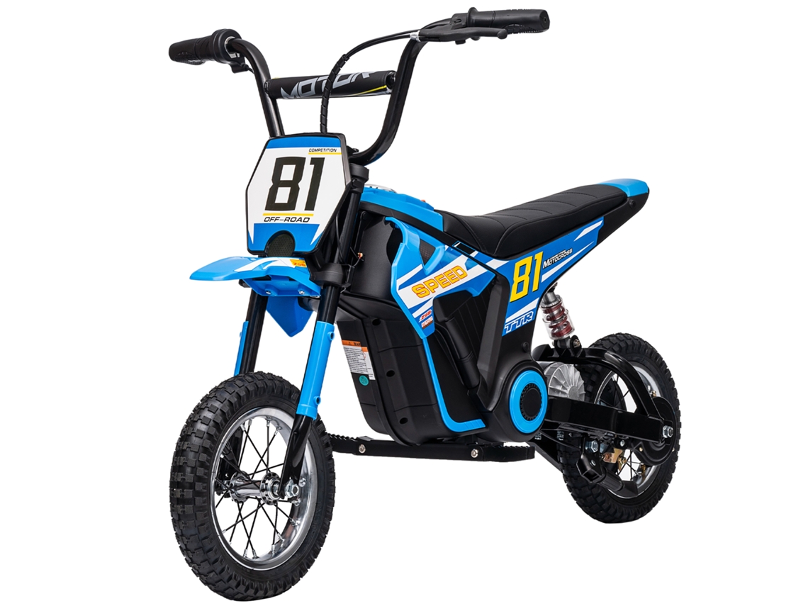 Motocicleta elétrica 24v 250w, 16km/h, rodas de 12'', 8-12 anos, azul, 100x60x75cm | S/MARCA