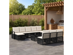 Vidaxl Conjunto De Sofá De Jardim 11 Unid. Preto Vime Pe