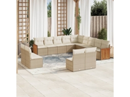Vidaxl 13 Pcs Conjunto De Sofás P/ Jardim Com Almofadões Vime Pe Bege