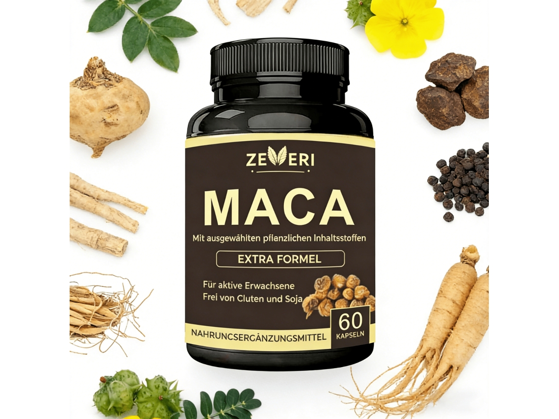 Suplemento Alimentar de Maca com Tribulus Terrestris, Ginseng e Ingredientes Naturais para Consumo Diário ZEVERI