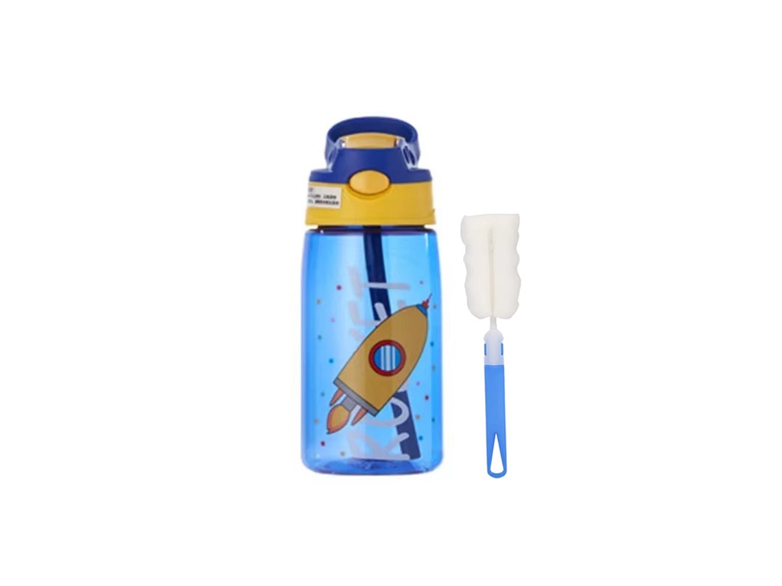 (conjunto Azul) Garrafa De Água Infantil De 480ml Com Alça E Tampa À Prova De Vazamentos, Design Criativo De Desenho Animado.