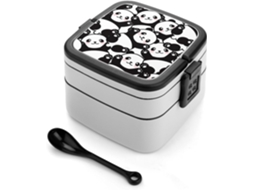 Lancheira Bento Panda 1000ml Empilhável Com Dupla Camada E À Prova De Vazamentos, Com Colher Inclusa, Recipiente