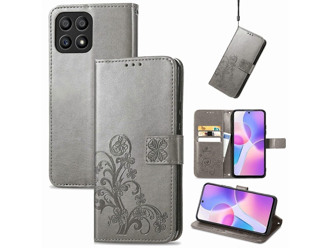 Capa De Couro Com Fecho De Quatro Lâminas E Relevo Para O Celular Honor X30i