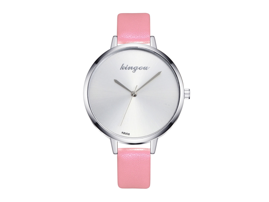 Relógio de quartzo com pulseira de couro simples e moderna para casais (rosa)