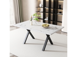 Mesa 140×80×76cm Pés Cruzados Ferro Forjado Padrão Mármore Preto E Branco Design Moderno