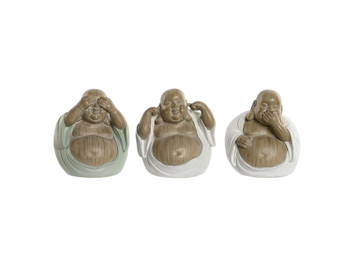 Figura Decorativa HOME ESPRIT Branco Verde Buda Oriental 10x9x10,5 cm 3 Unidades