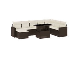 Conjunto de 9 Sofás para Jardim com Almofadões Vime Pe Castanho MAISON EXCLUSIVE