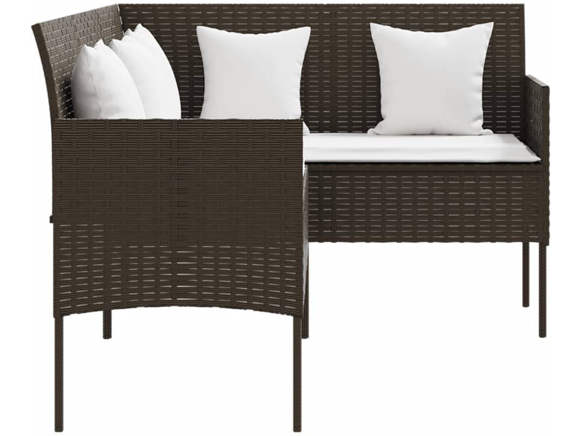 vidaXL Sofá formato em L com almofadões vime PE castanho Worten.pt