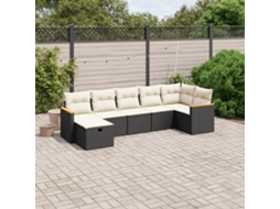 Vidaxl 7 Pcs Conjunto De Sofás P/ Jardim C/ Almofadões Vime Pe Preto