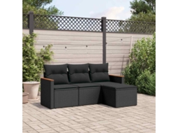 Vidaxl 4 Pcs Conjunto De Sofás Para Jardim C/ Almofadões Vime Pe Preto