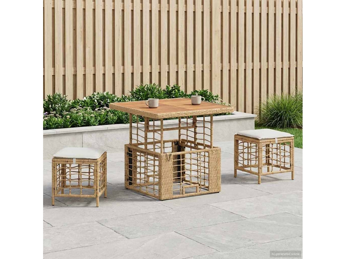 Vidaxl Conjunto De Jantar Para Jardim 3 Unid. Natural E Branco