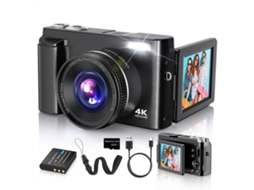Câmera 4k para Vlogs com Tela Giratória de 180º, 48mp, Selfie e Wi fi Presente Ideal para Meninos, Meninas e Estudantes JYTGALX (preta)
