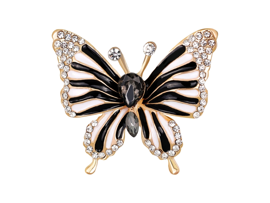 Broche Borboleta Preta Com Strass Feminino Coleção Charme