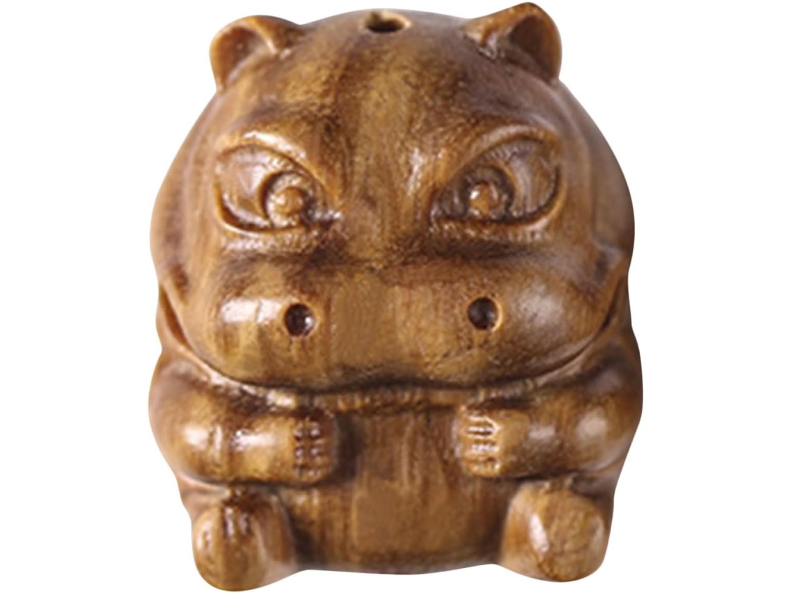 Pingente Hipopótamo Madeira Marrom Escultura Portátil Decoração Ornamento Exclusivo Adequado Diversos Espaços GOKOCO