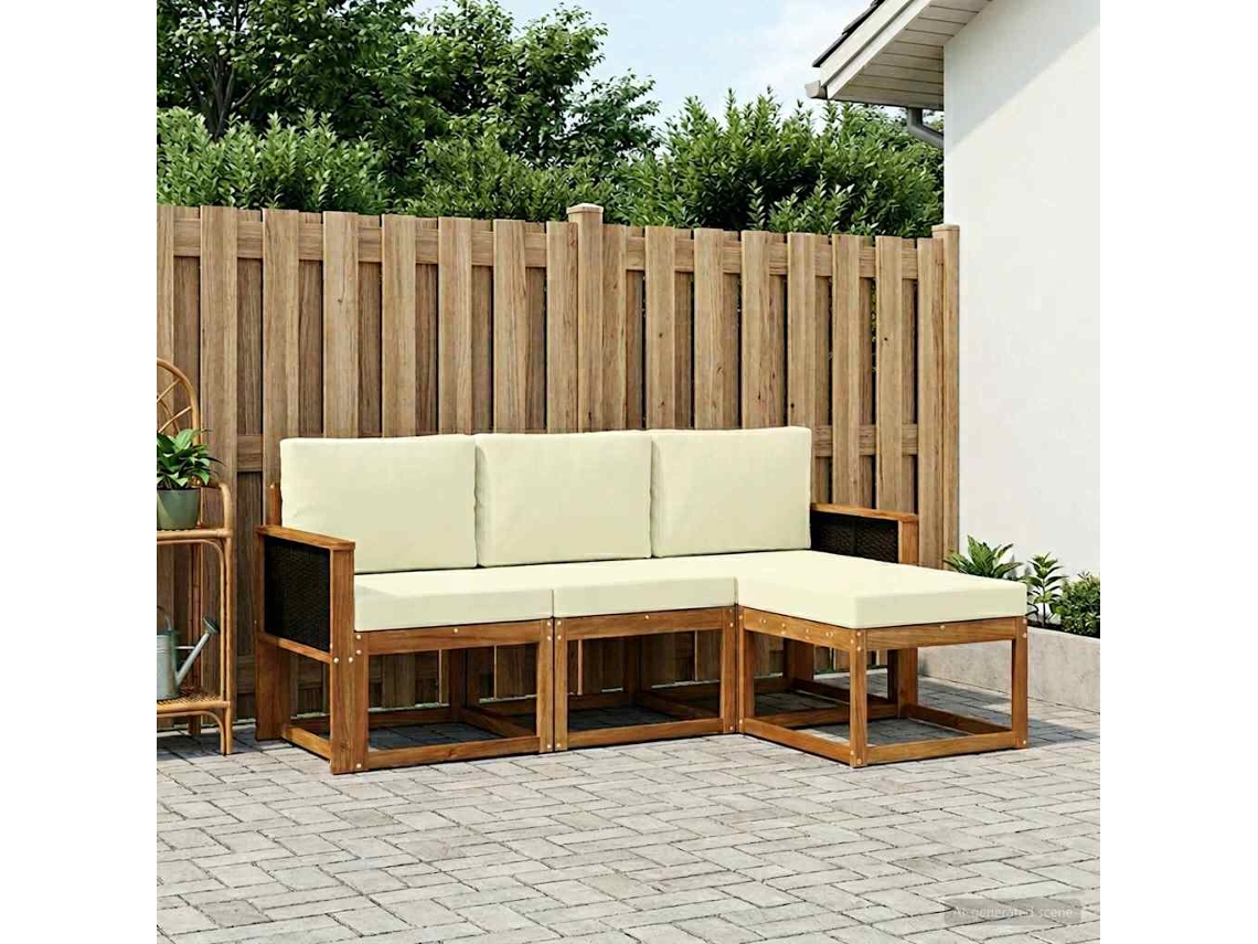 Vidaxl Conjunto De Sofás Para Exterior 4 Pcs Natural E Creme