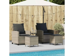 Vidaxl 4 Pcs Conj. Sofás Jardim C/ Almofadões Vime Pe Cinzento-claro