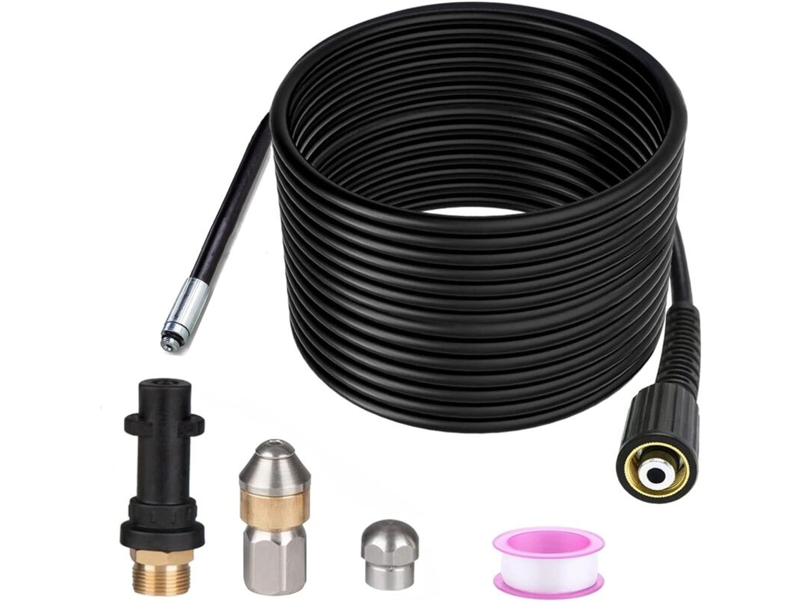 Limpiador de desagües 15 m compatible con Karcher K2-K7/HD/HDS, hidrolimpiadora de alta presión 180 bar 60 °C, limpiador de desagües profesional