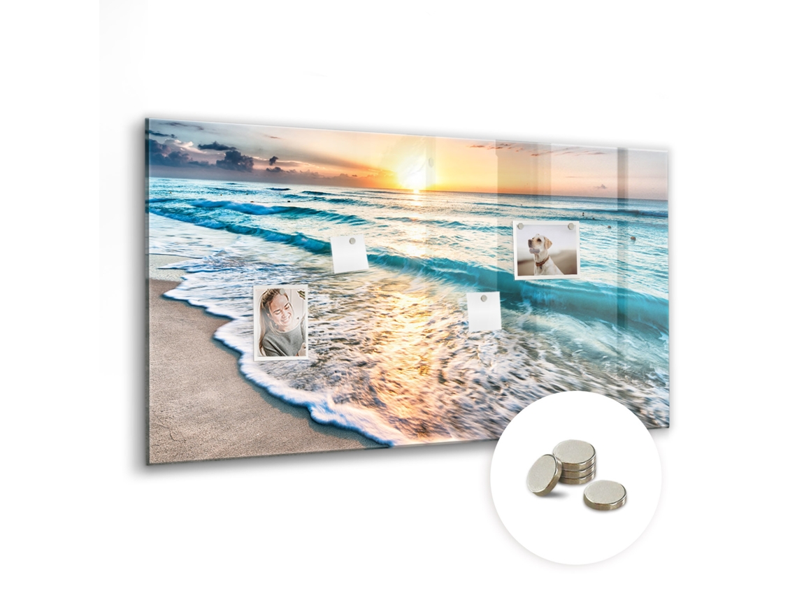 Quadro De Vidro Magnético Areia Do Mar Na Praia Para A Cozinha Espelharte (120x60 Cm)