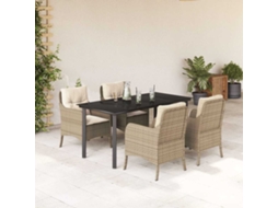 Vidaxl 5 Pcs Conjunto De Jantar P/ Jardim Com Almofadões Vime Pe Bege