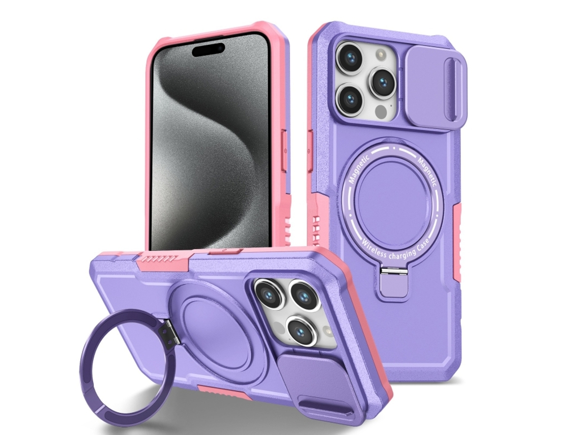 Capa Zruxe Compativel Com Iphone 15 Pro (sliding Camshield - Magsafe - Tpu - Pc - Rosa - Roxo)