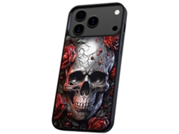 Capa Para Iphone 17 Pro Max Com Estampa De Caveira E Rosas
