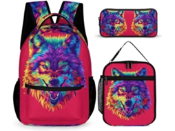 Conjunto Mochila Escolar Com Tema Lobo Para Meninos Meninas Do 1º E 2º Ano, Incluindo Uma Em Formato
