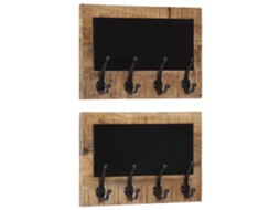 Vidaxl Cabides De Parede Com 4 Ganchos 2 Pcs Mangueira Maciça