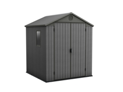 KETER Abrigo jardim DARWIN 6x6 abrigo de armazenamento exterior organização resina de alta resistência EVOTECH textura madeira 190x183x221 WxDxH cm