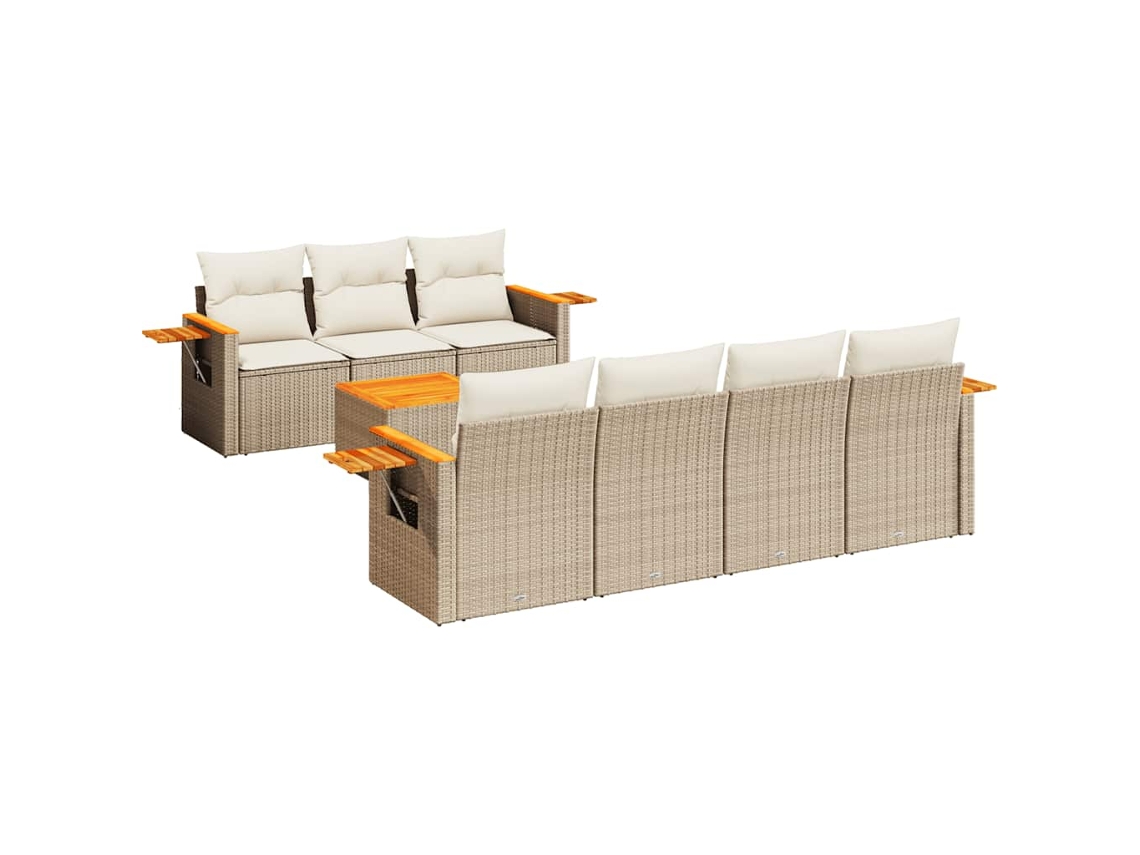 Vidaxl 8 Pcs Conjunto De Sofás P/ Jardim Com Almofadões Vime Pe Bege