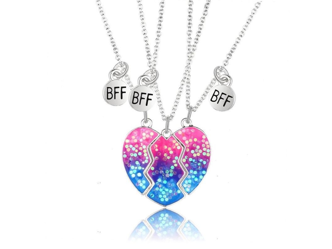 3 Colgantes de Corazón, Esmalte Arcoíris, Collares, Set de 3, Amigas, Corazón Roto