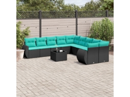 Vidaxl Conjunto De Sofá De Jardim Com 11 Peças E Almofadas Em Rattan Sintético Preto