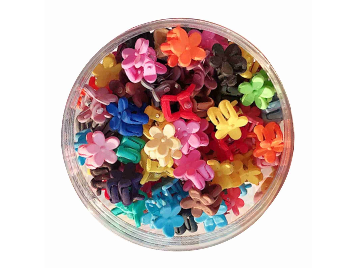 2026 50 Clips de Cabelo de Flores Pequenas Mini Pinças de Cabelo Coloridas Brilhantes com Lata para Meninas